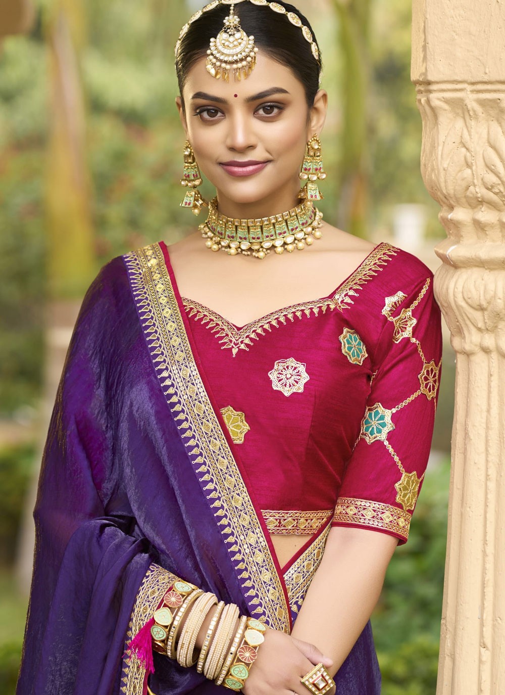 Border Work Georgette Purple Contemporary Saree S15351