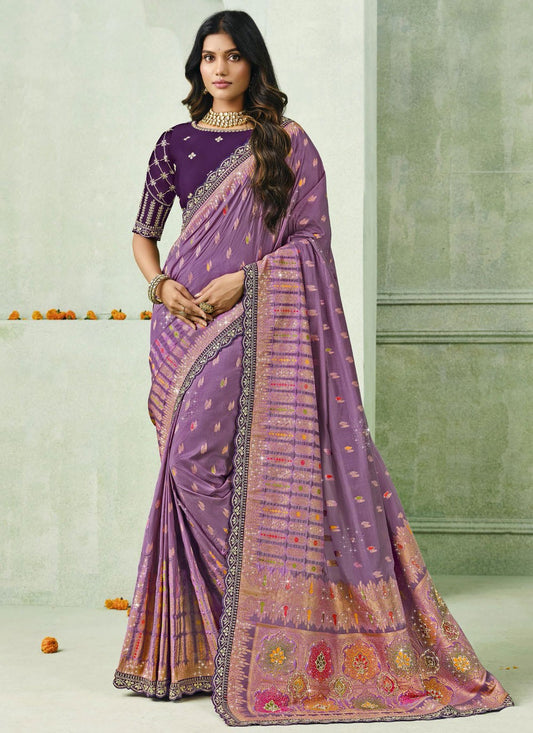 Lavender Silk Contemporary Saree Embroidered S19930
