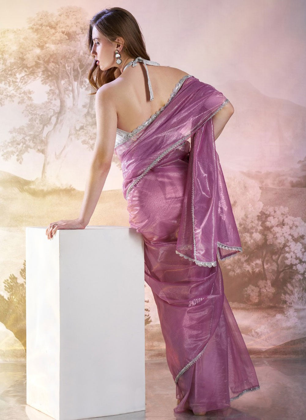 Contemporary Border Work Magenta, Purple Net Saree S13591