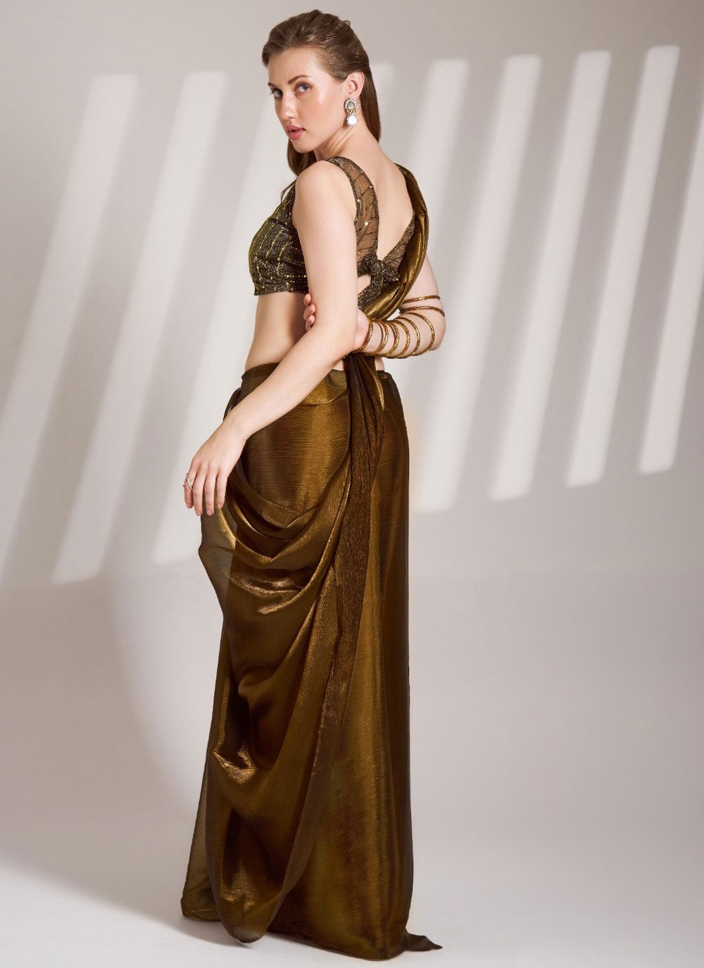 Contemporary Plain Brown Burburry Saree S13407