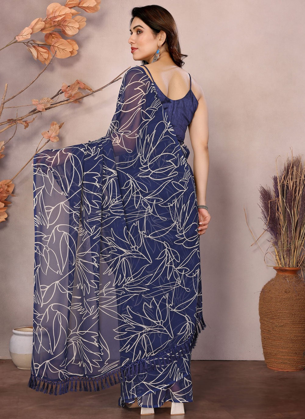 Printed Georgette Blue Saree S14180