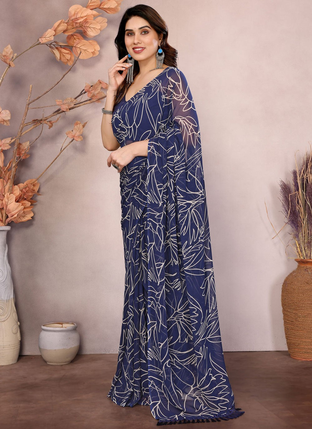 Printed Georgette Blue Saree S14180
