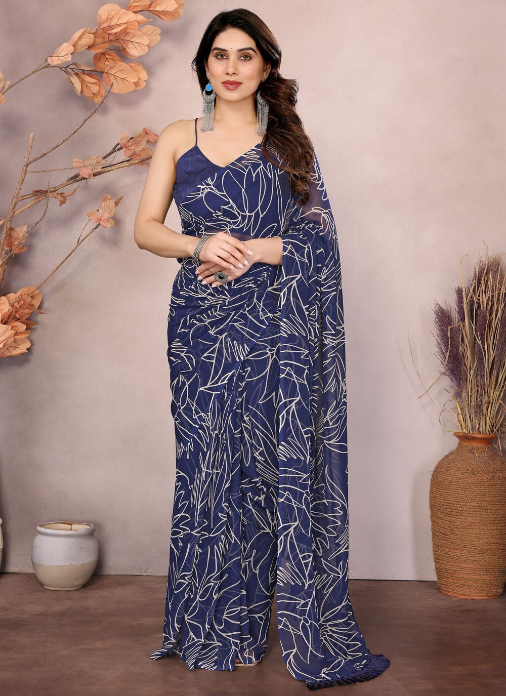 Printed Georgette Blue Saree S14180
