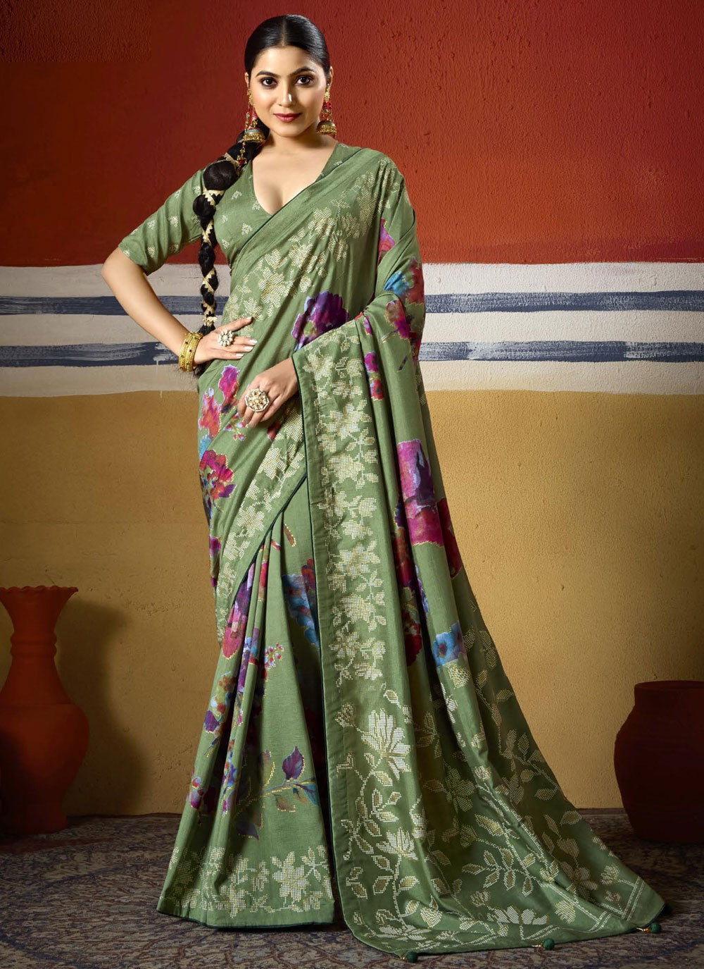 Green Silk Contemporary Saree Printed S17106