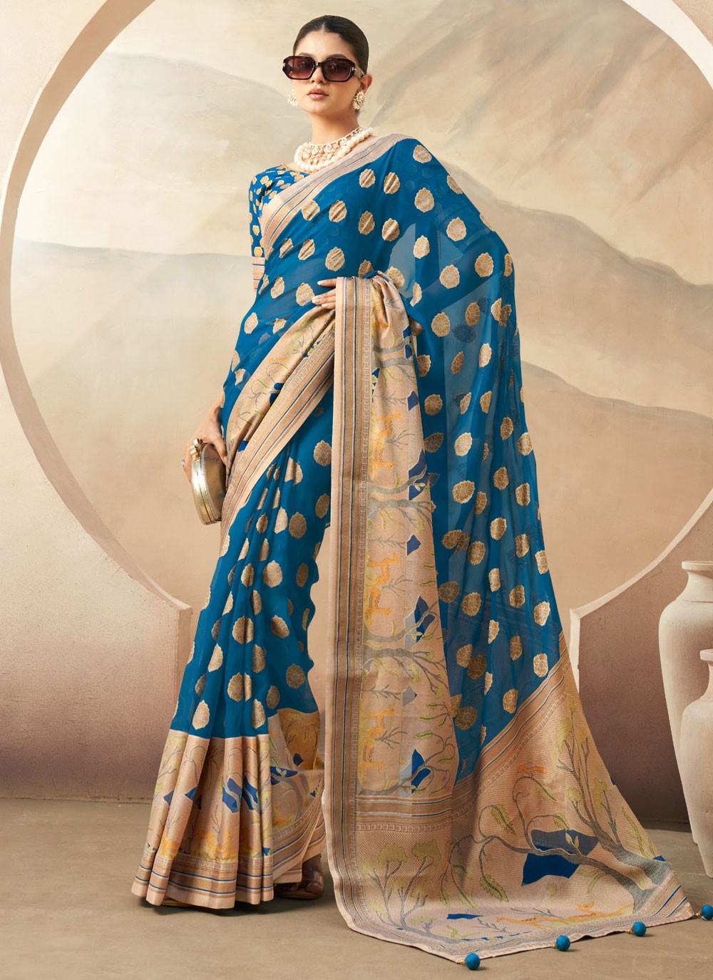 Weaving Zari Georgette Saree - S12169