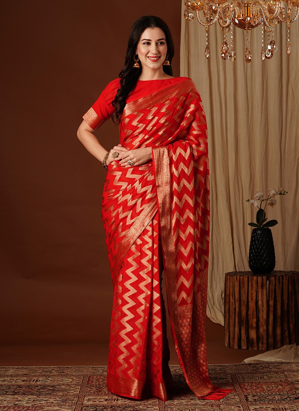 Classic Weaving Zari Pure Georgette Saree - S7628