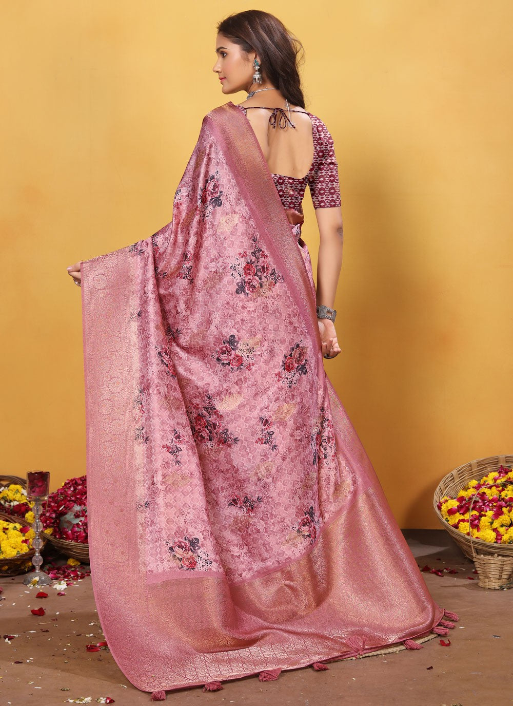 Digital Print Silk Pink Contemporary Saree S15521