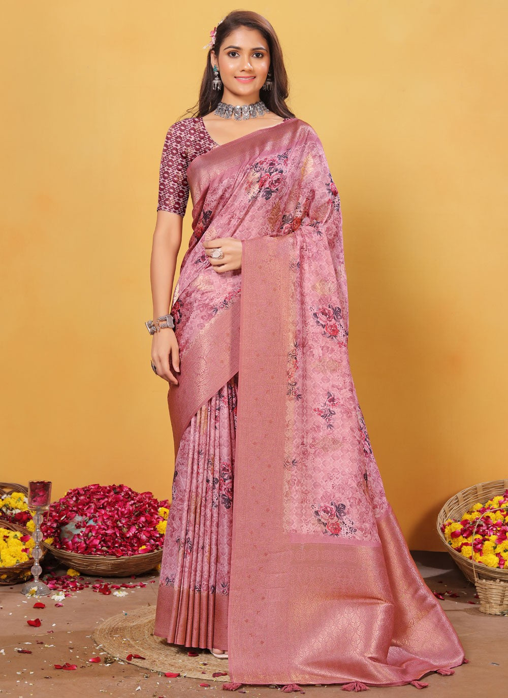 Digital Print Silk Pink Contemporary Saree S15521