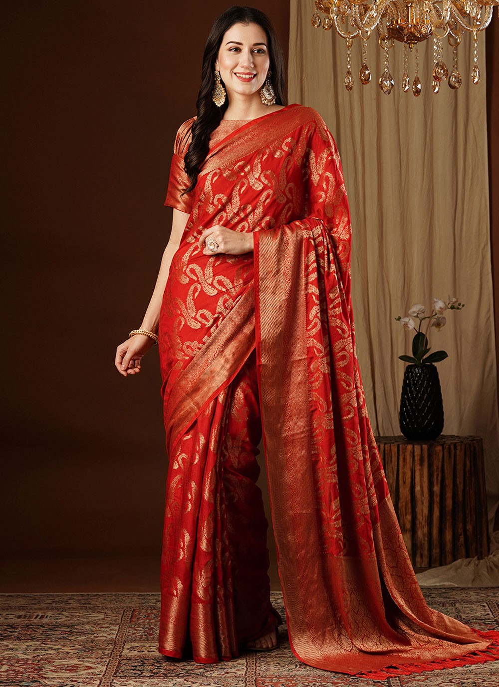 Contemporary Weaving Zari Viscose Saree - S8235