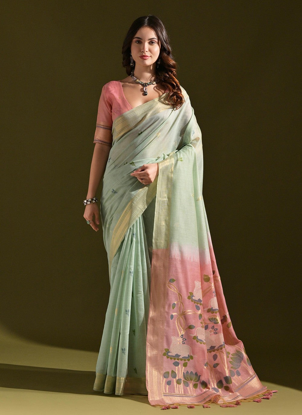 Contemporary Woven Sea Green Cotton Saree S13335