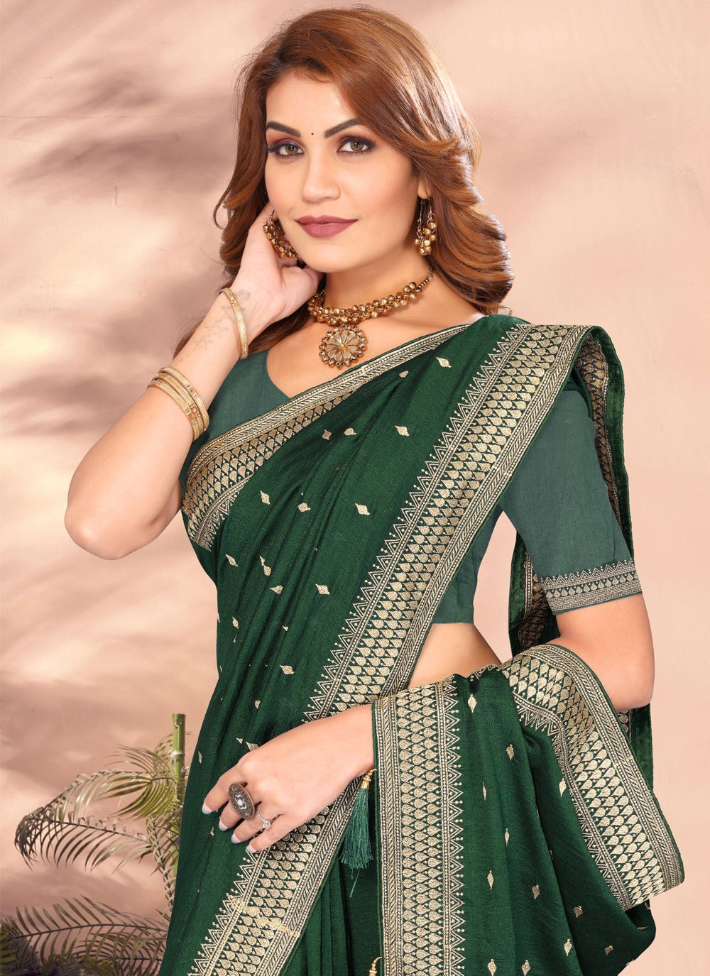 Classic Embroidered Vichitra Silk Saree - S8411