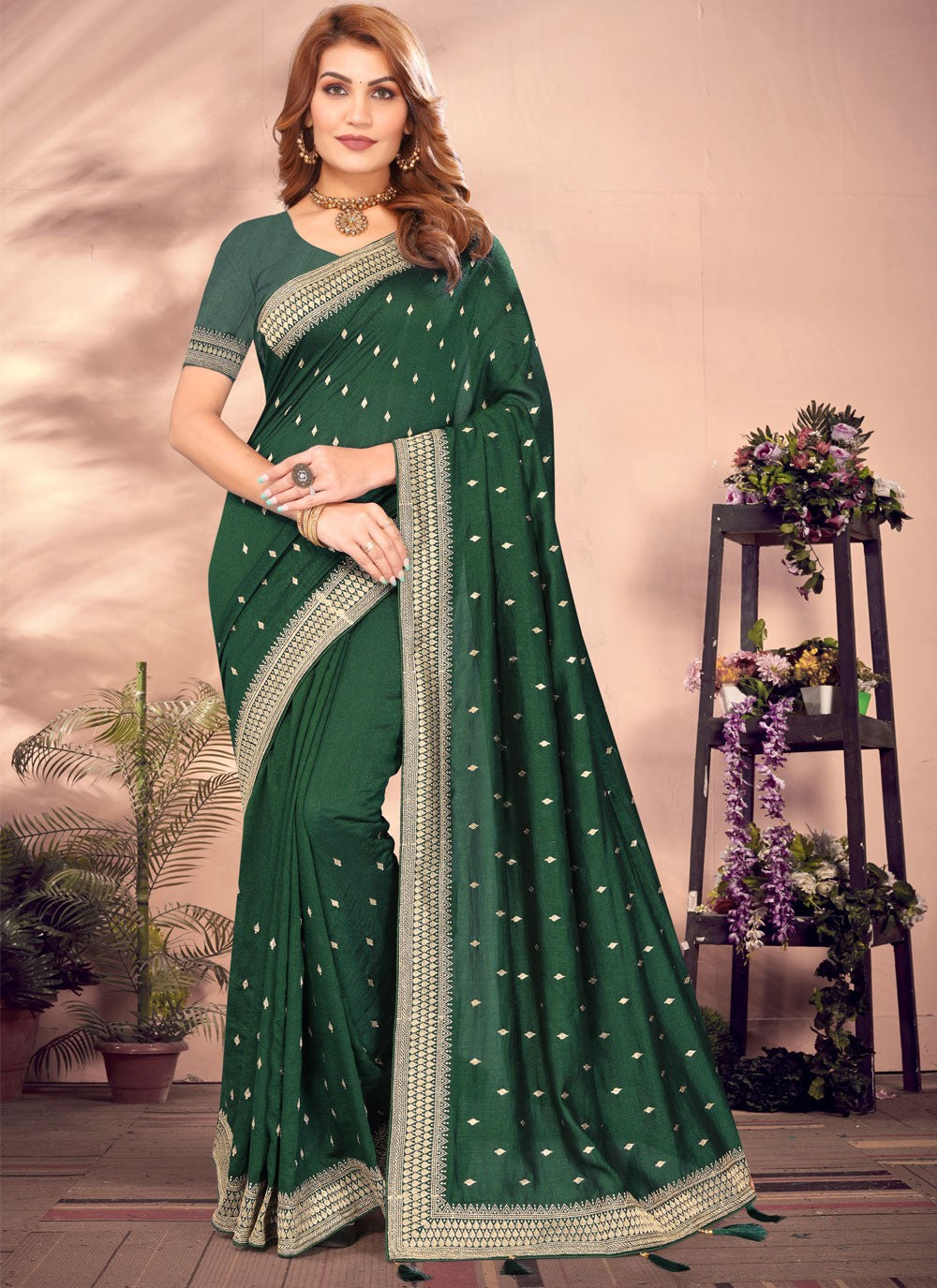 Classic Embroidered Vichitra Silk Saree - S8411