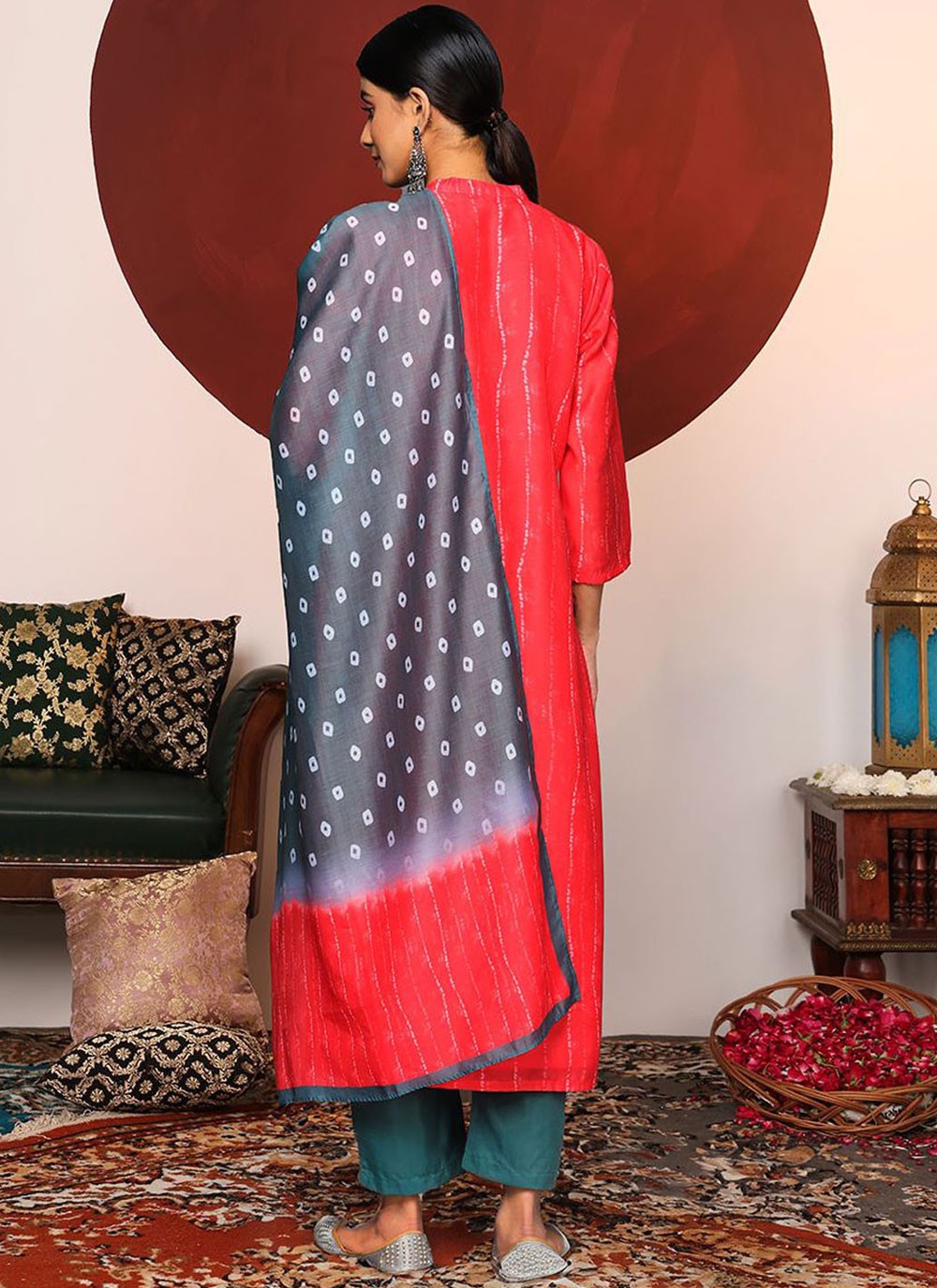 Salwar Suit Abstract Print Orange Cotton T5281