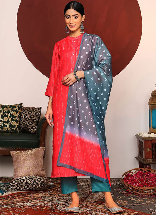 Salwar Suit Abstract Print Orange Cotton T5281