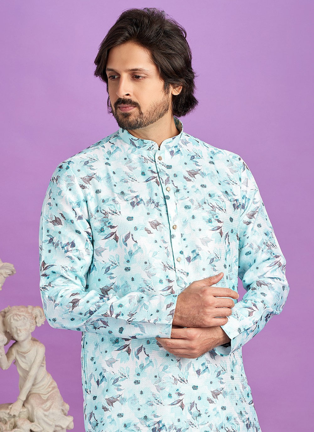 Digital Print Cotton Blue Kurta Pyjama - M6960