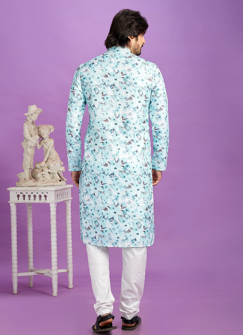 Digital Print Cotton Blue Kurta Pyjama - M6960