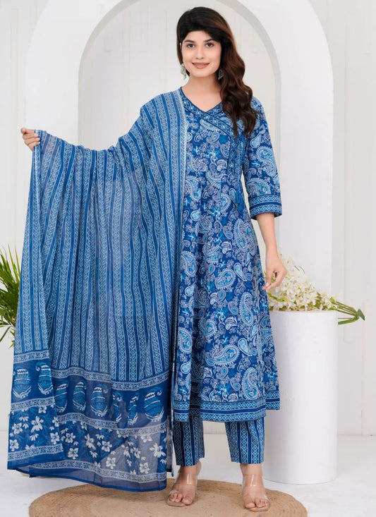 Salwar Suit Paisley Printed Blue Cotton T5674