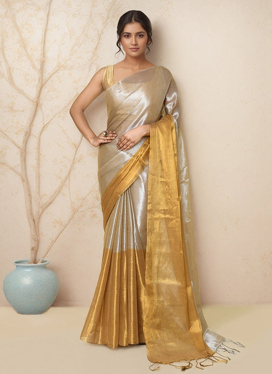 Beige Cotton Classic Saree Border Work S20008