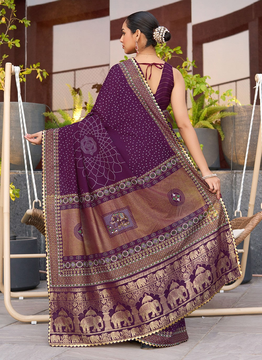 Violet Cotton Contemporary Saree Foliage Prints S15920