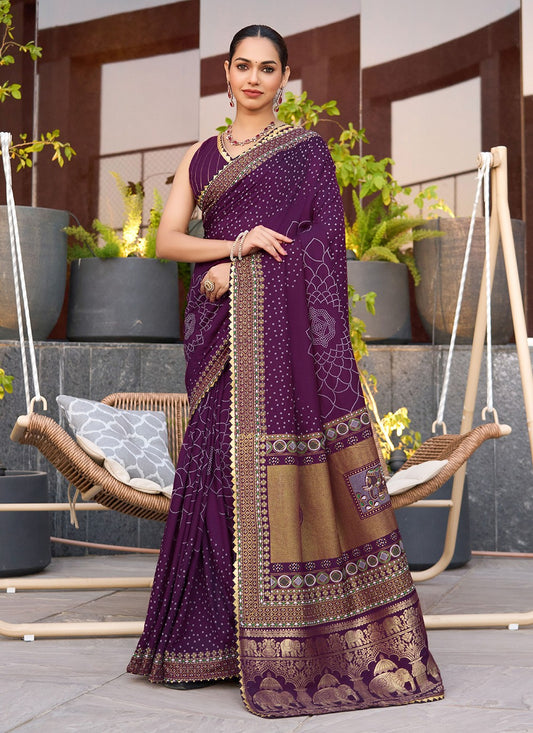 Violet Cotton Contemporary Saree Foliage Prints S15920