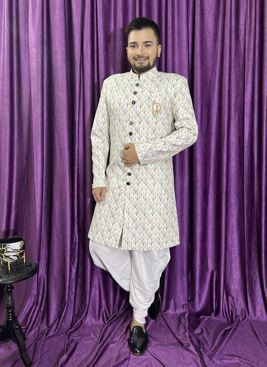 Embroidered Cotton Cream Indo Western - M5670