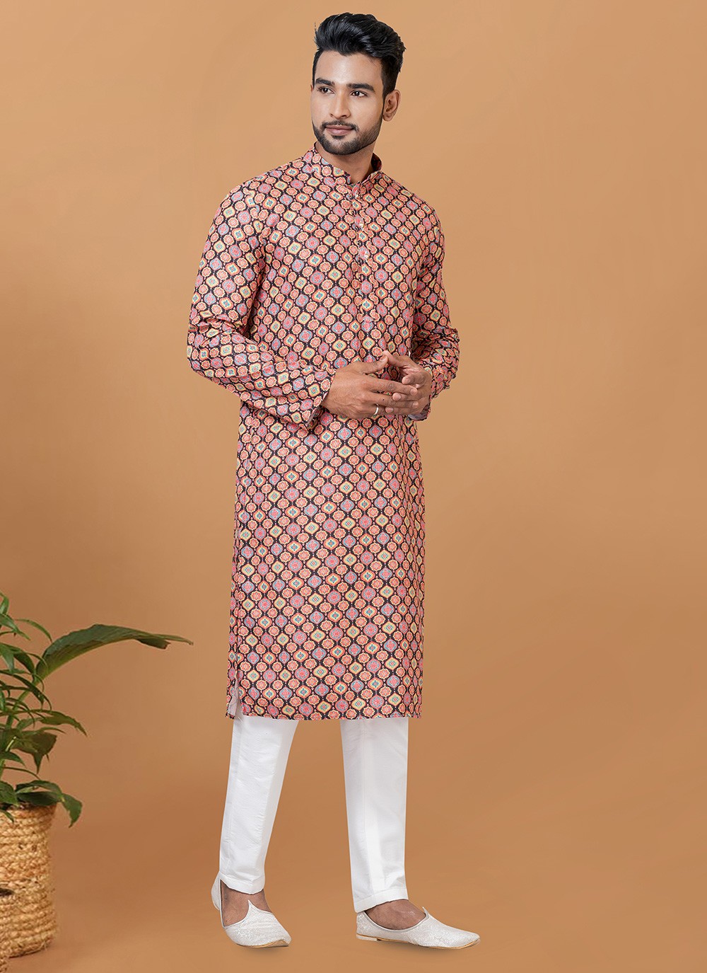 Digital Print Cotton Multi Colour Kurta Pyjama - M5934