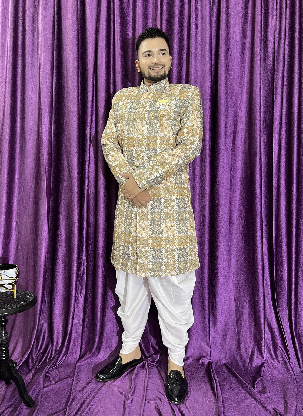 Embroidered Cotton Brown Indo Western - M5693