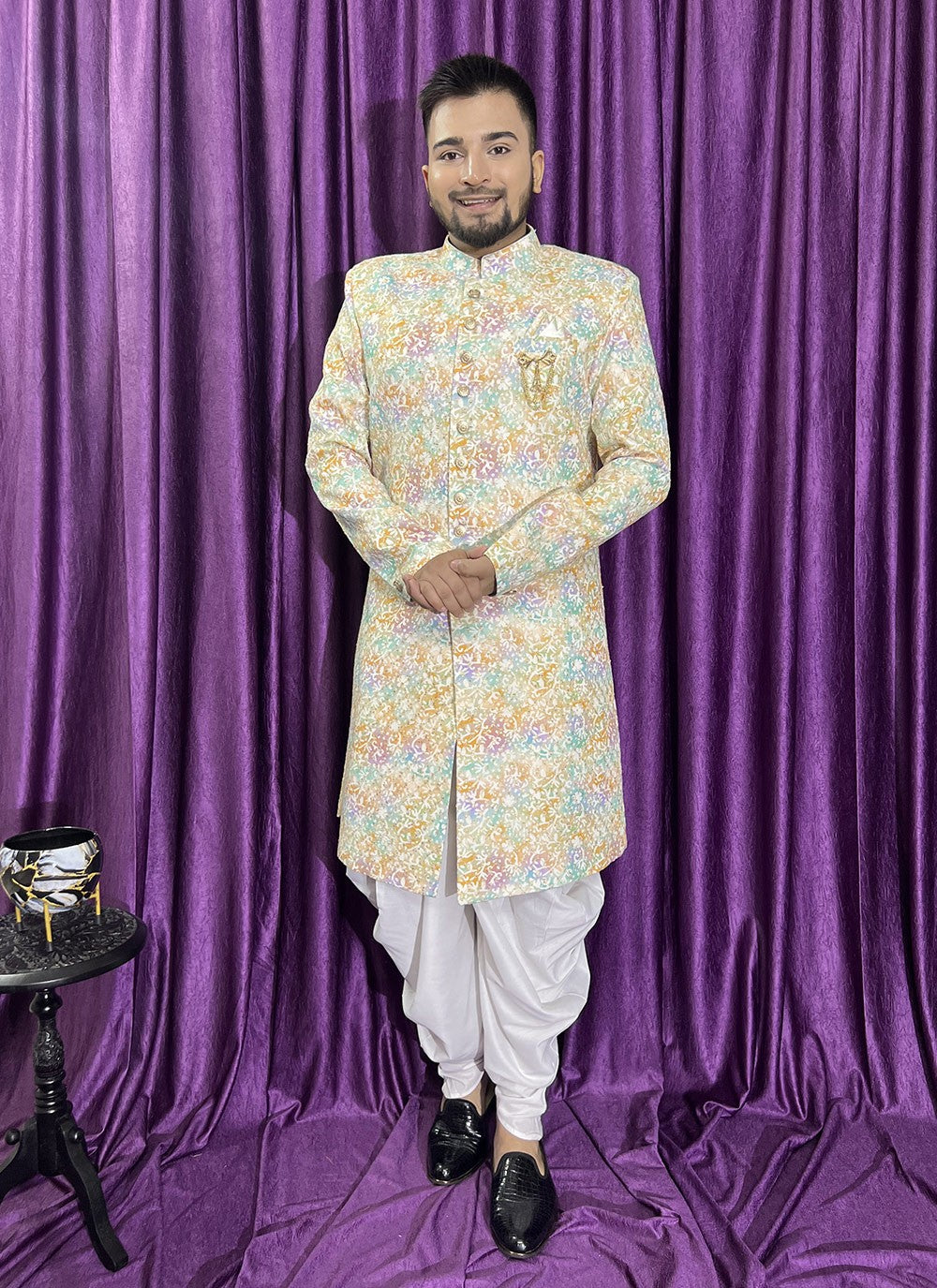 Embroidered Cotton Cream Indo Western - M5674