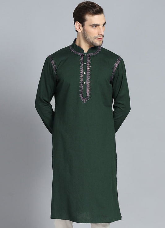 Embroidered Cotton , Viscose Green Kurta - M2365