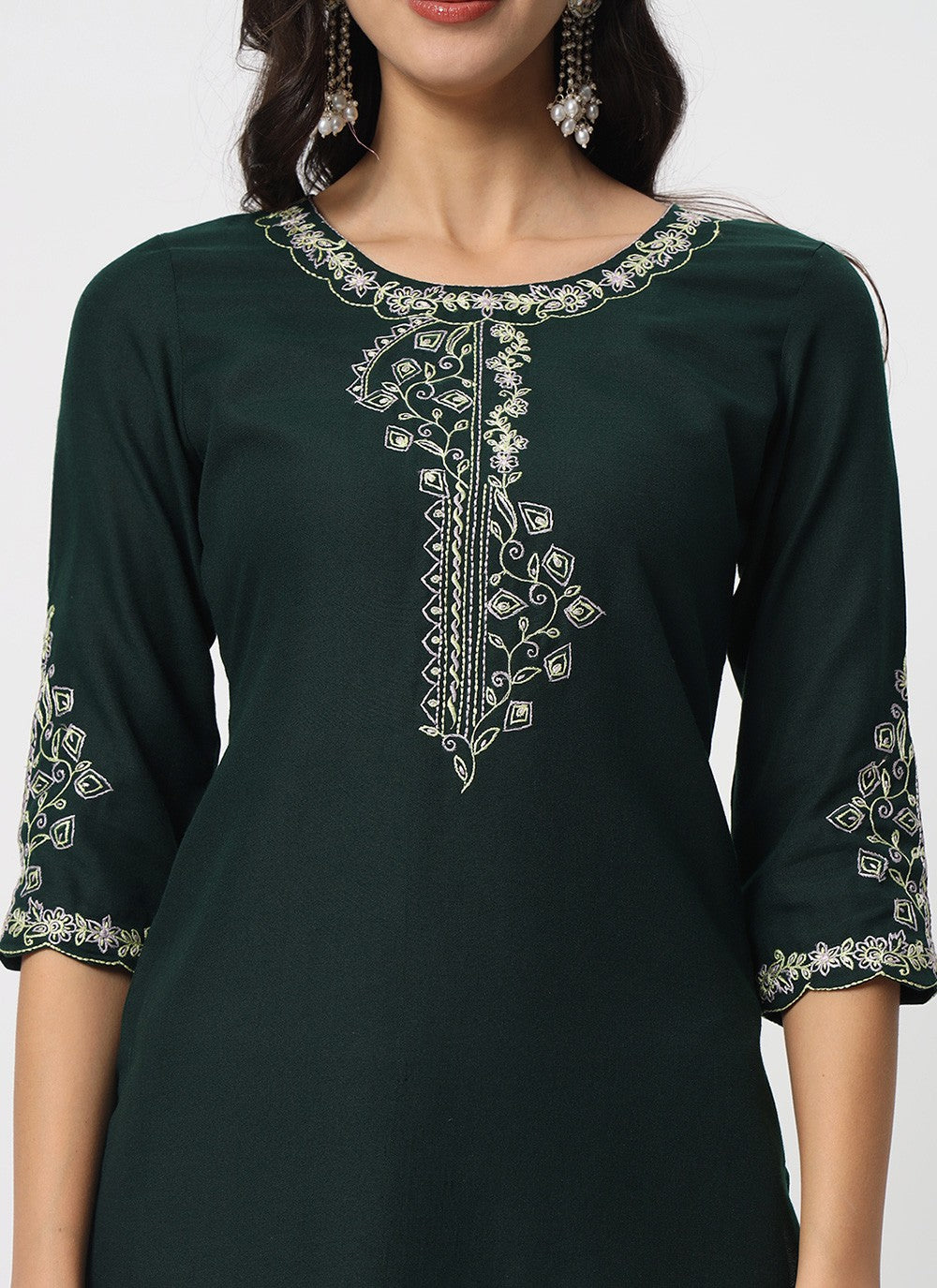Embroidered Cotton Pant Style Suit - T4519