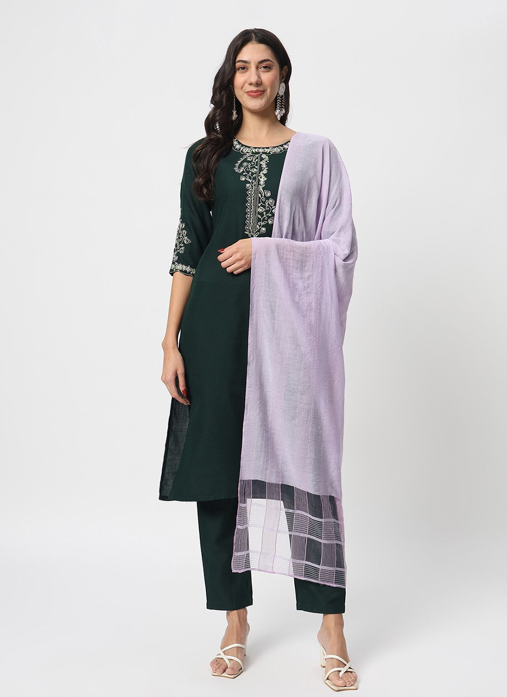 Embroidered Cotton Pant Style Suit - T4519