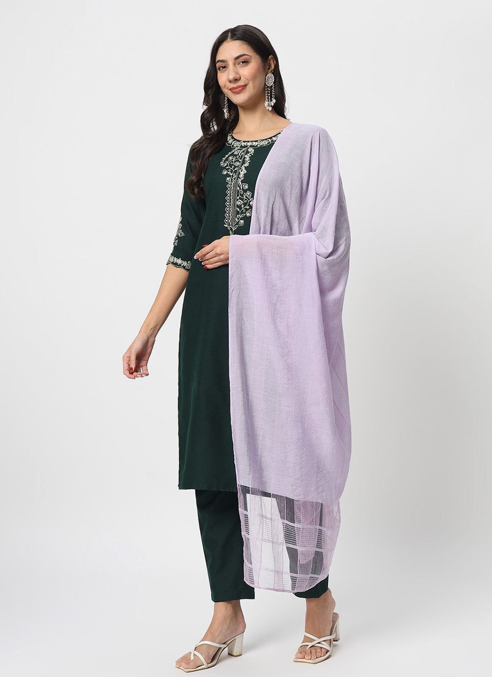 Embroidered Cotton Pant Style Suit - T4519