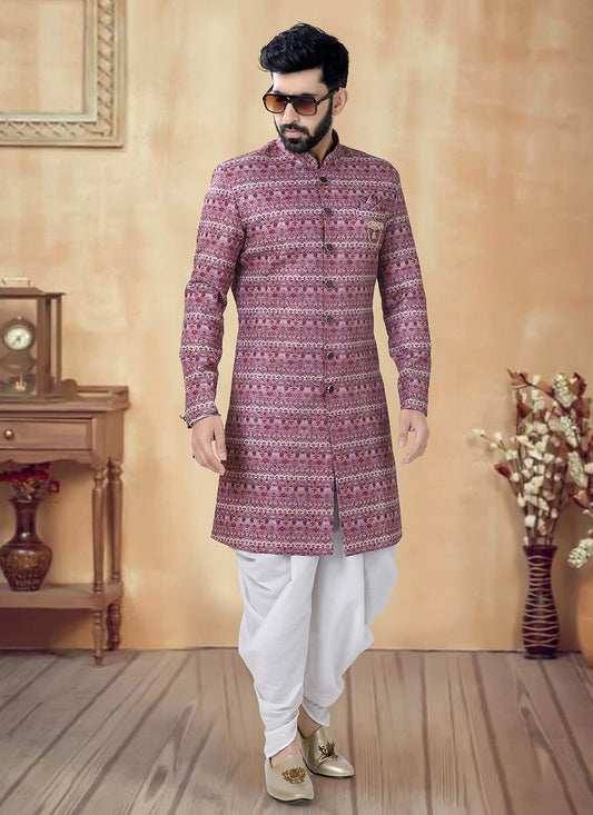 Embroidered Cotton Purple Sherwani - M8525