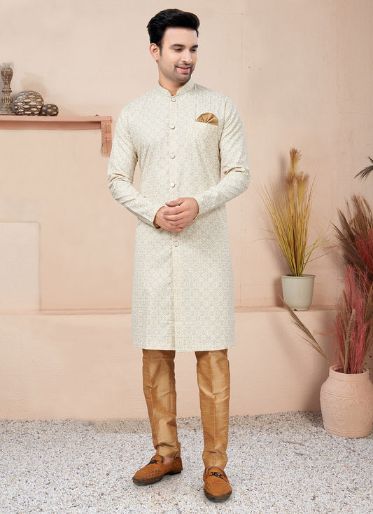 Fancy Work Cotton Cream Indo Western - M6209