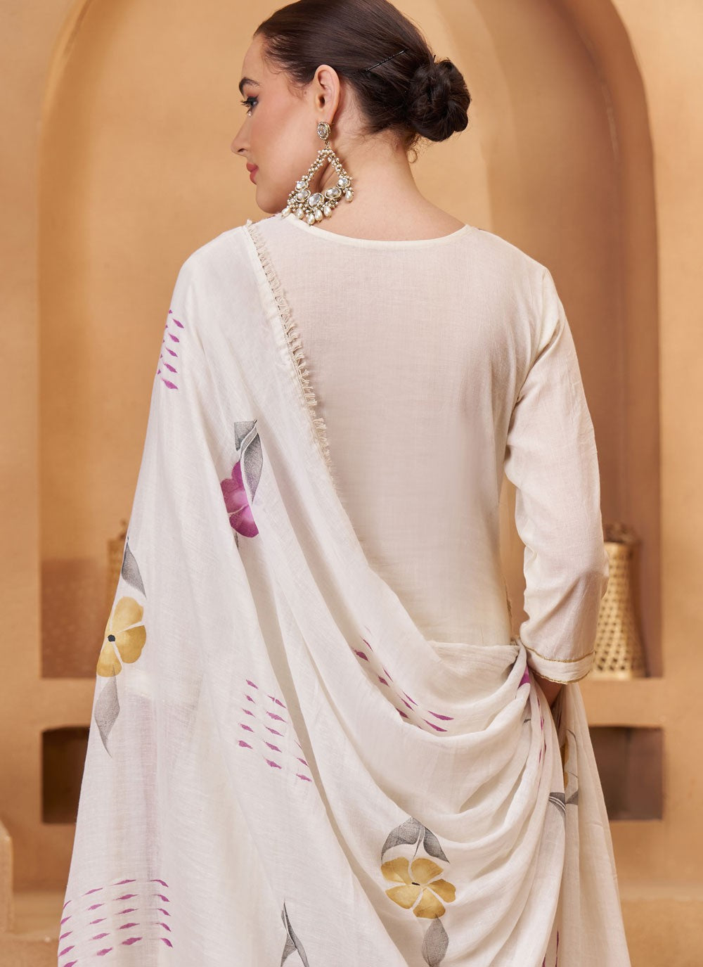Pant Style Suit Fancy Work, Mirror, Thread White T7942