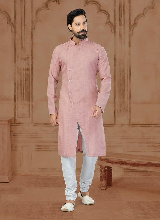 Fancy Work Cotton , Linen Peach Kurta - M5770
