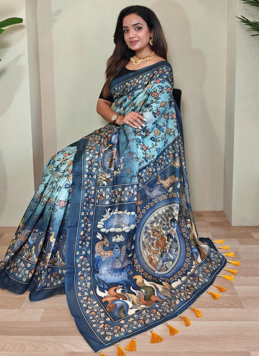 Printed Cotton Blue Classic Saree S15550