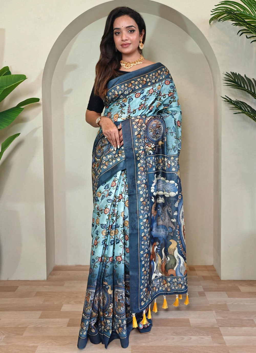 Printed Cotton Blue Classic Saree S15550