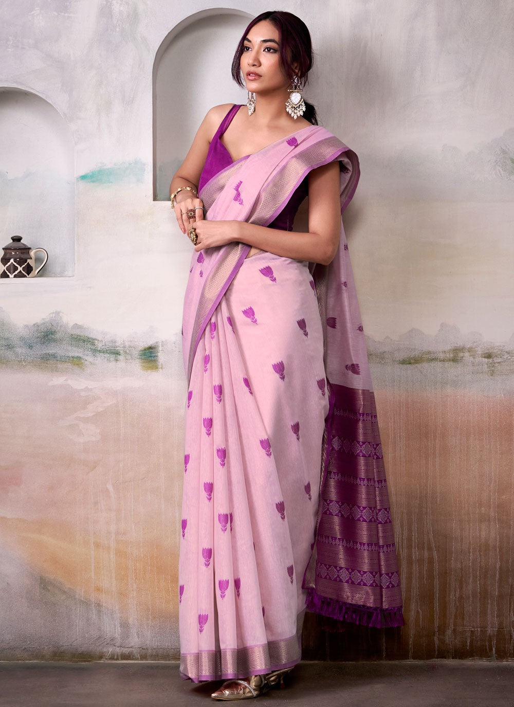 Purple Cotton Designer Saree Jacquard Work S17558
