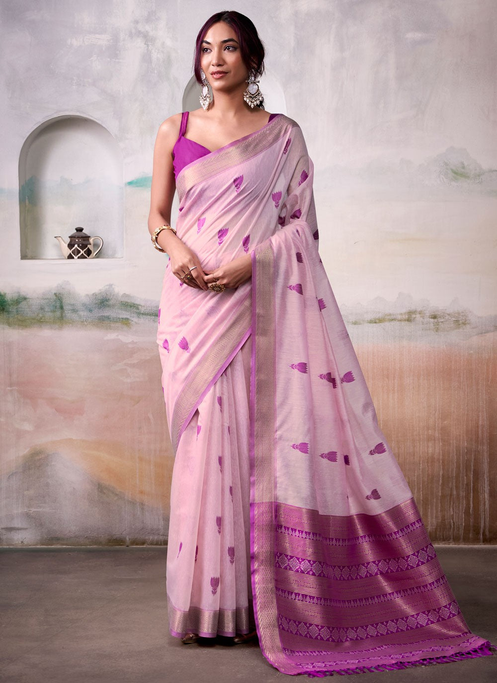 Purple Cotton Designer Saree Jacquard Work S17558