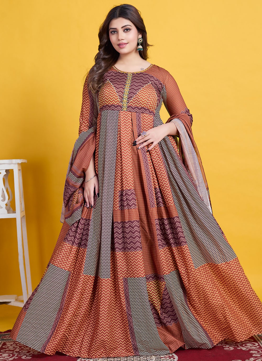 Printed Cotton Multi Colour Gown G19812