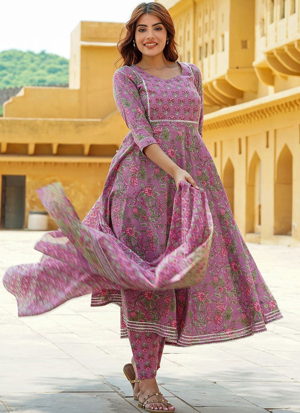 Salwar Suit Floral Printed Mauve Cotton T5194