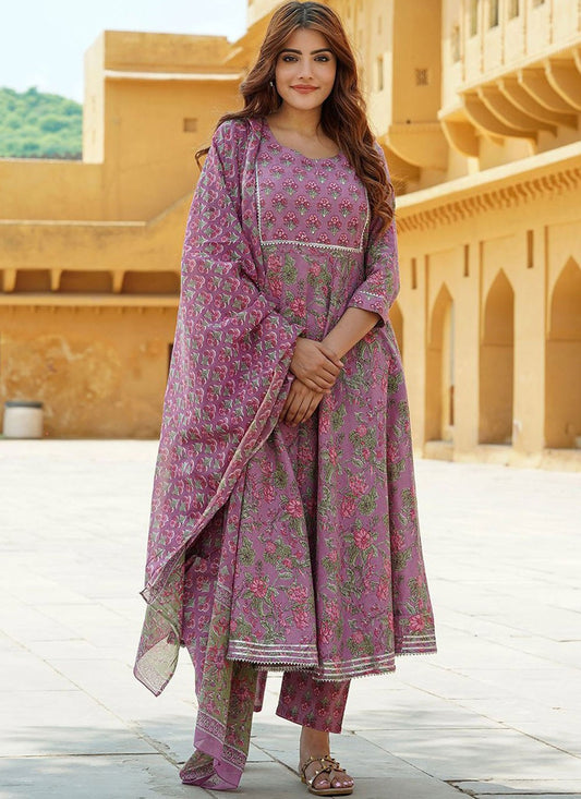Salwar Suit Floral Printed Mauve Cotton T5194