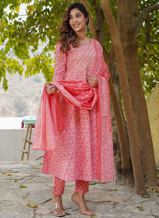 Salwar Suit Floral Printed Pink Cotton T5206