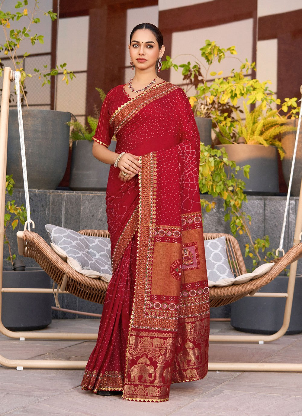 Maroon Cotton Classic Saree Foliage Prints S15918