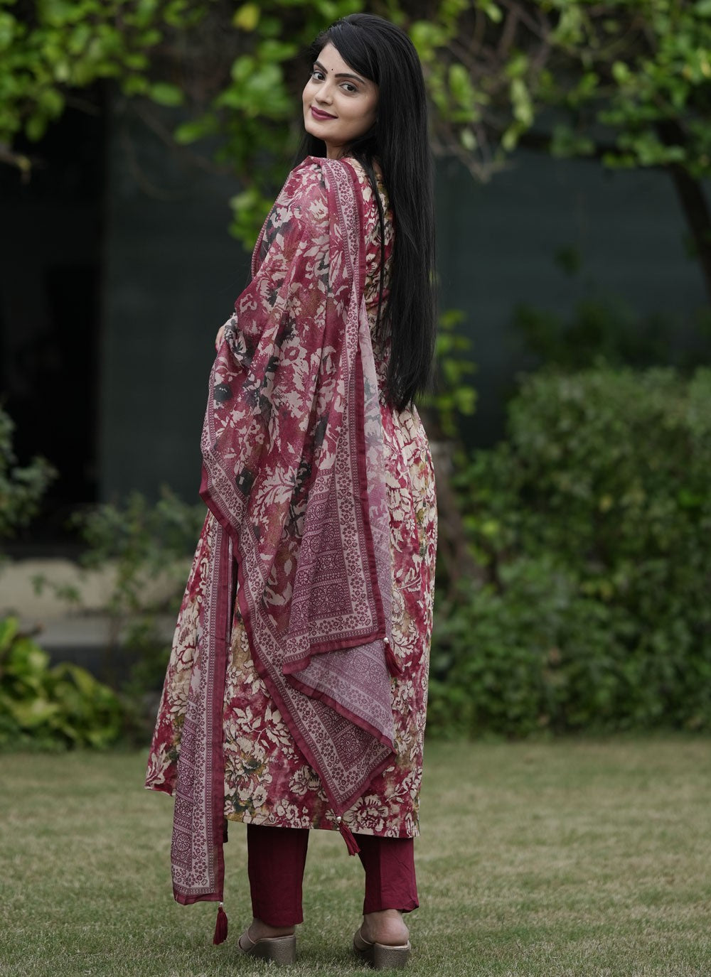 Foliage Prints Cotton Pant Style Suit - T4778