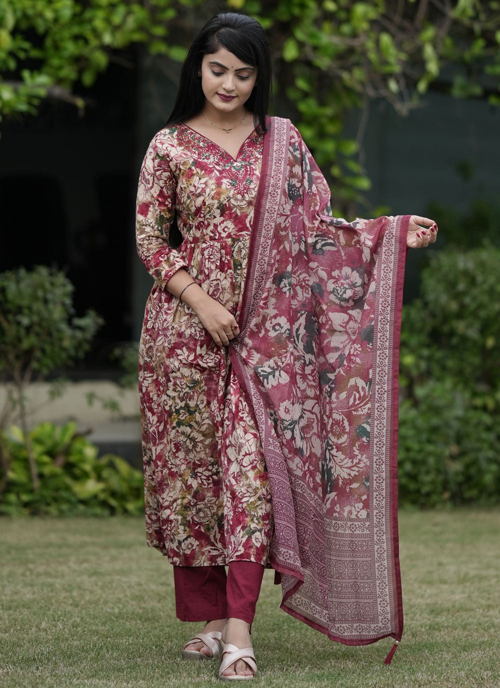 Salwar Suit Foliage Prints Multi Colour Cotton T5056