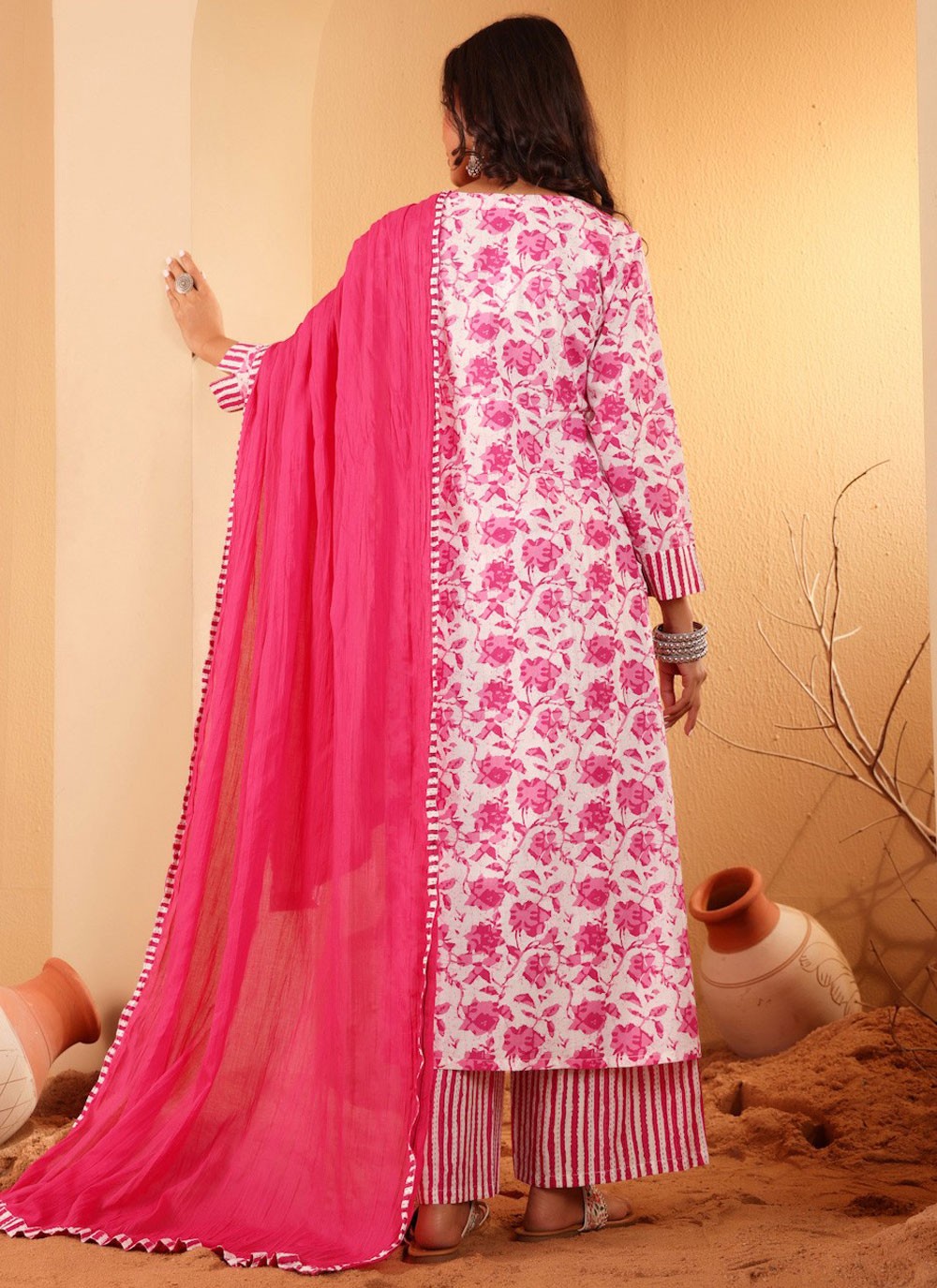 Salwar Suit Foliage Prints White Cotton T5114