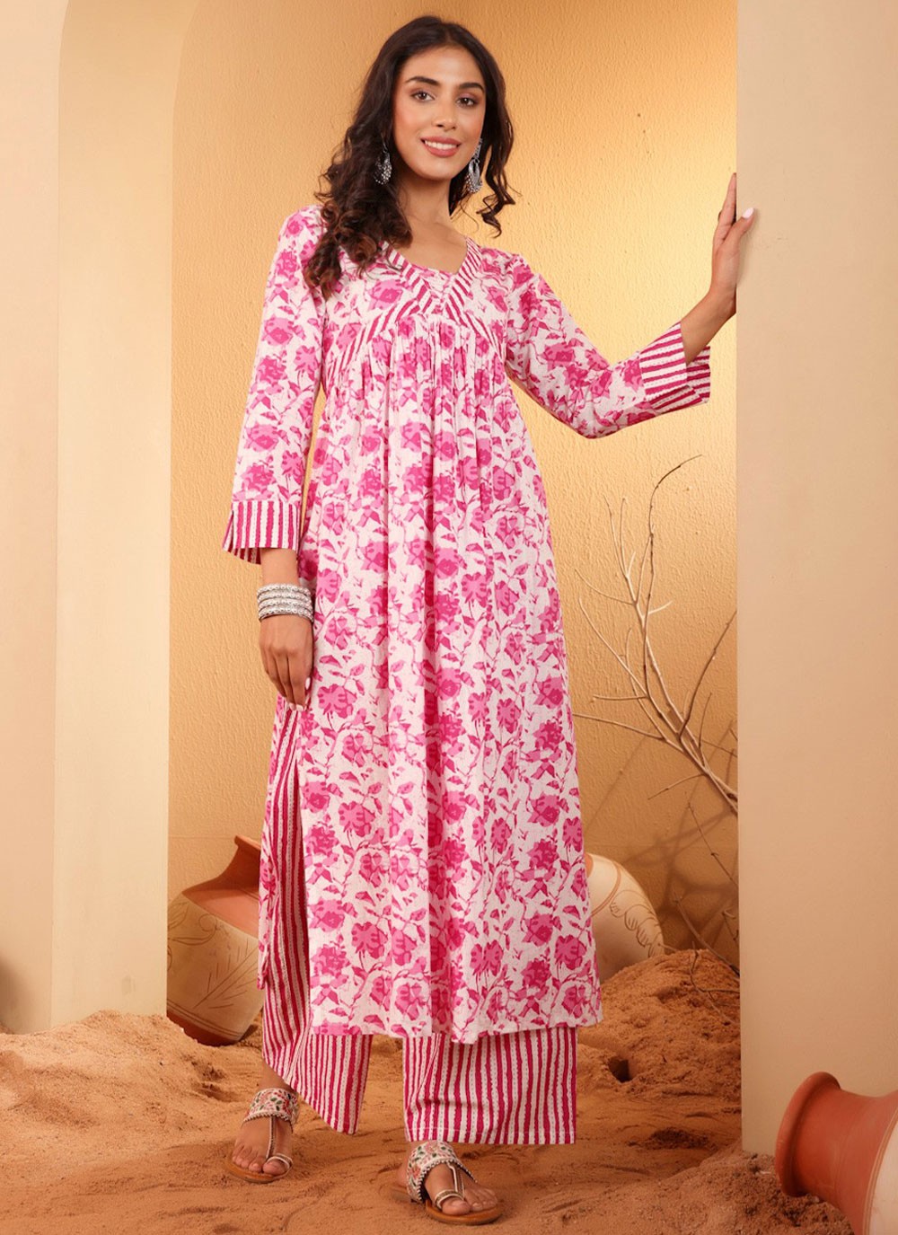 Salwar Suit Foliage Prints White Cotton T5114