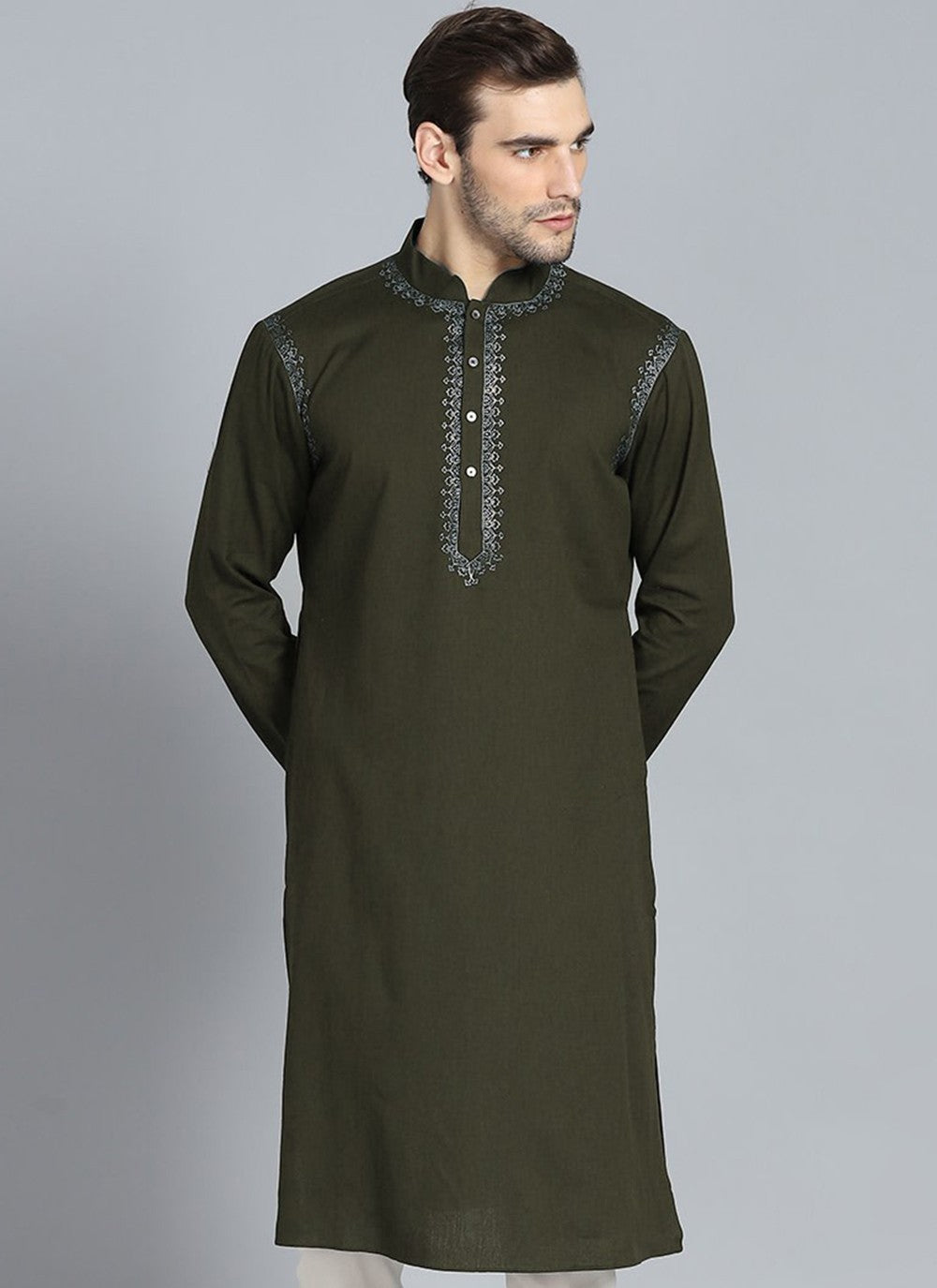 Embroidered Cotton , Viscose Green Kurta - M2367